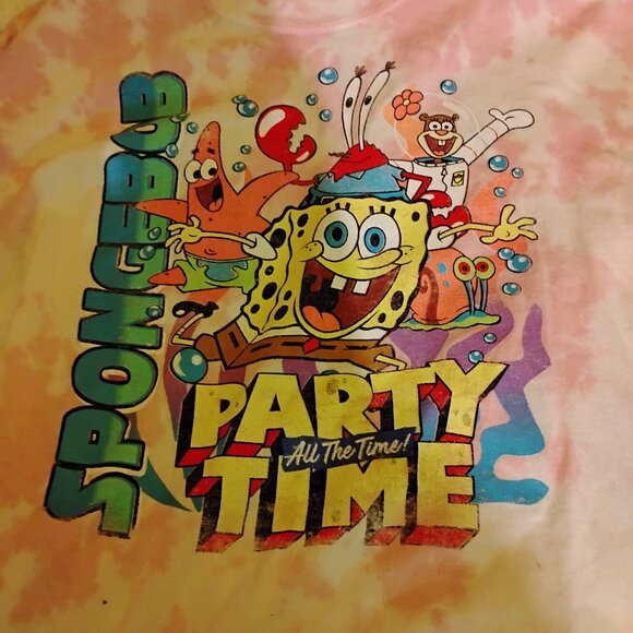 Mens Large Tie Dyed Spongebob Squarepants Party Time Shirt Vintage Nickelodeon - Picture 2 of 4